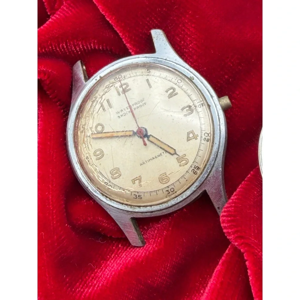 Vintage Delba Watch 17 Jewels Swiss Manual Wind Military Style Parts Repair 33mm